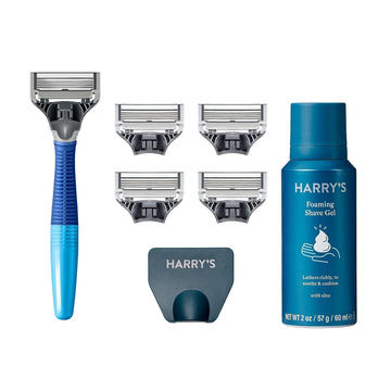 Harry's Razors for Men - Men's Razor Set with 5 Razor Blade Refills, Travel Blade Cover, 2 oz Shave Gel (Ocean Blue)