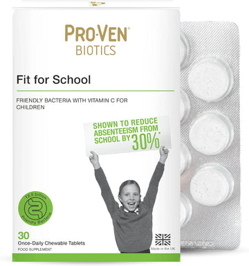 Pro-Ven Probiotics For Children (4-16) Fit For School Gut Health And Immune Support 12.5 Billion Cfu Live Bacteria & Vitamin C Supplement 30 Strawberry Chewable Tablets