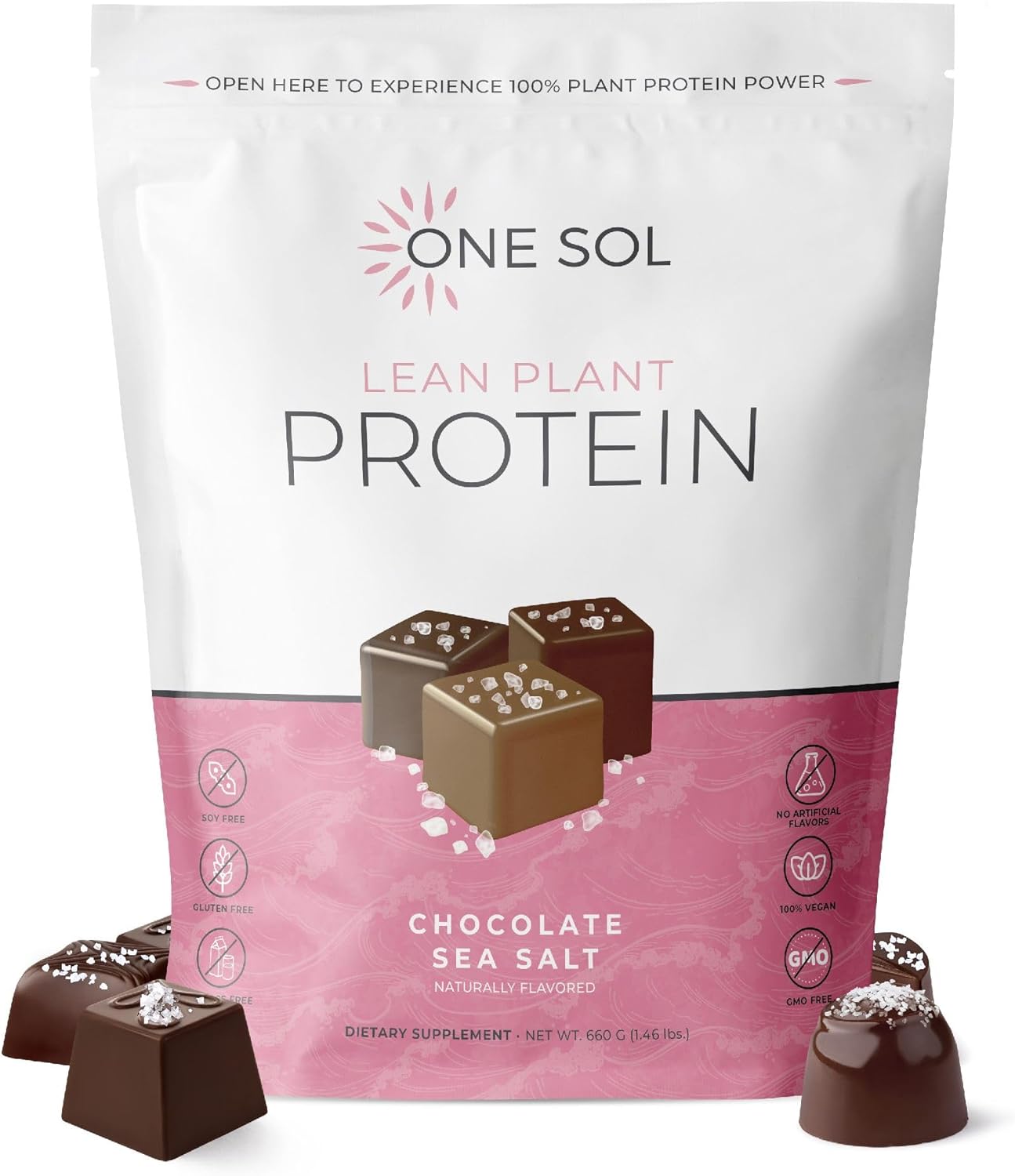 One Sol Lean Plant Protein Powder Chocolate Sea Salt, Low Carb, Gluten Free, Lactose Free, No Sugar Added, Soy Free, Non-Gmo, 100% Plant Based & Vegan Friendly