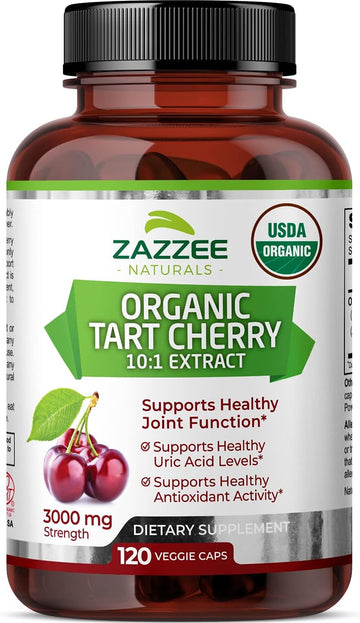 Zazzee Usda Organic Tart Cherry 10:1 Extract, 3000 Mg Strength, 120 Vegan Capsules, 4 Month Supply, Standardized, Concentrated 10X Extract, 100% Vegetarian, Certified Organic, All-Natural And Non-Gmo