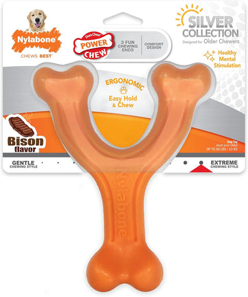 Nylabone Senior Power Chew Wishbone, Bison, Large/Giant - Up To 50 Lbs., Orange