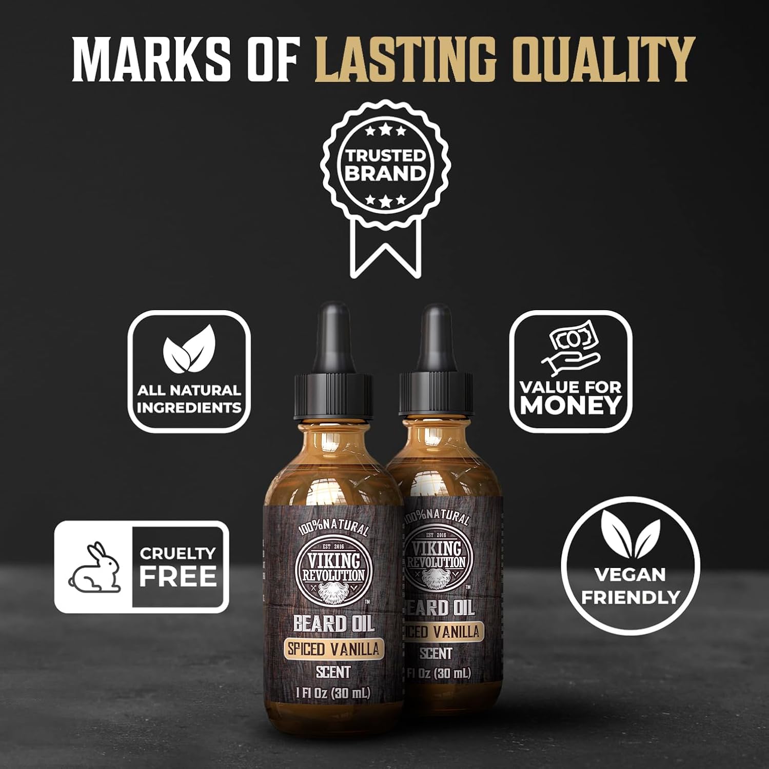 Viking Revolution Beard Oil for Men - All Natural Beard Oil Spiced Vanilla Scent with Argan Oil & Jojoba Oil Beard Conditioner and Softener - Strengthens Beards and Mustaches for Men (2 Pack) : Beauty & Personal Care