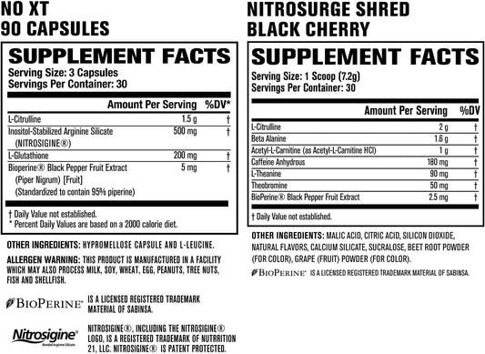 Jacked Factory Nitrosurge Shred Thermogenic Pre-Workout In Black Cherry & N.O. Xt Nitric Oxide Booster For Men & Women