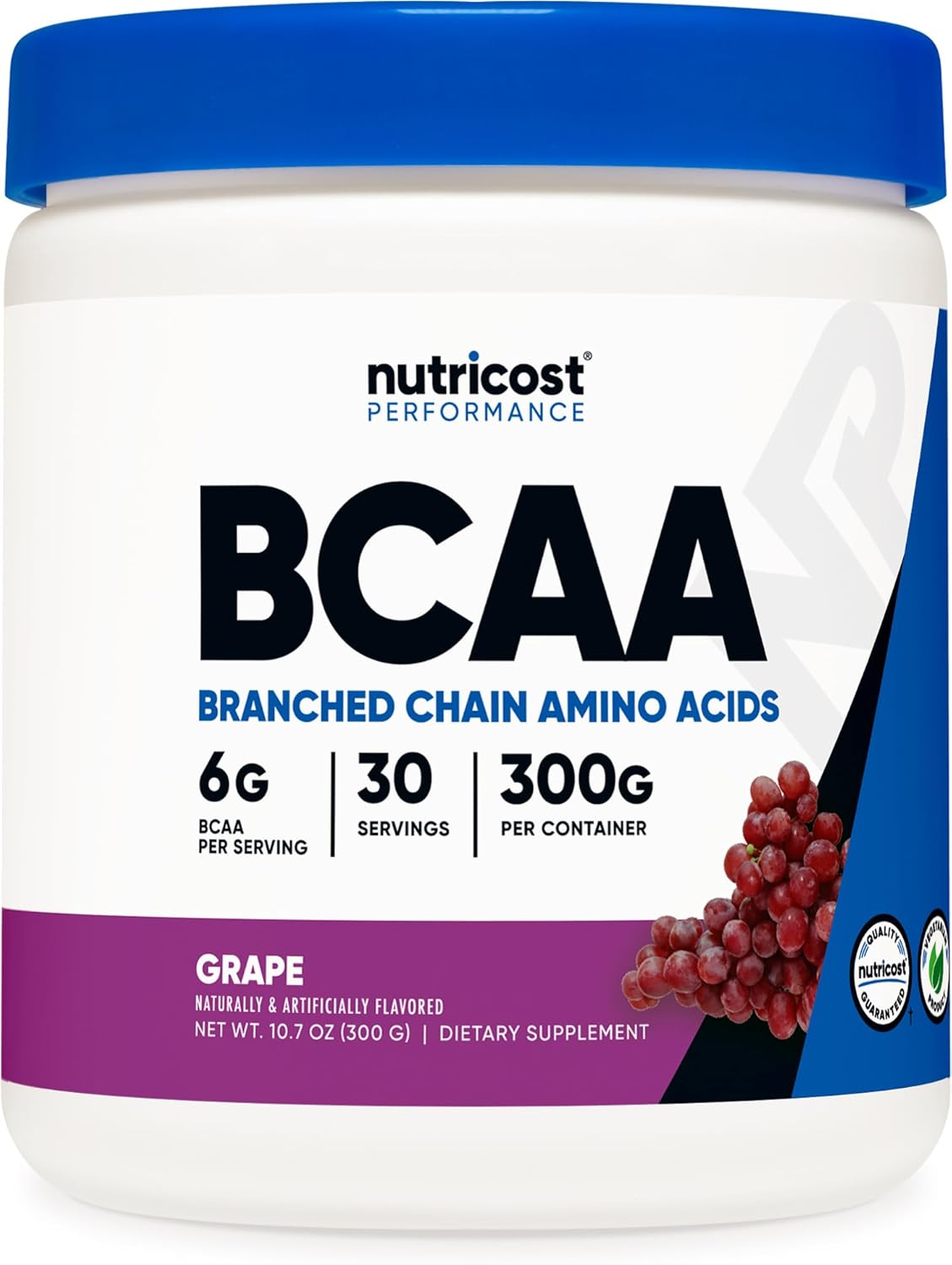 Nutricost BCAA Powder (Grape, 30 Servings) - Optimal 2:1:1 Ratio, Vegetarian, Non-GMO