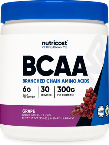 Nutricost BCAA Powder (Grape, 30 Servings) - Optimal 2:1:1 Ratio, Vegetarian, Non-GMO