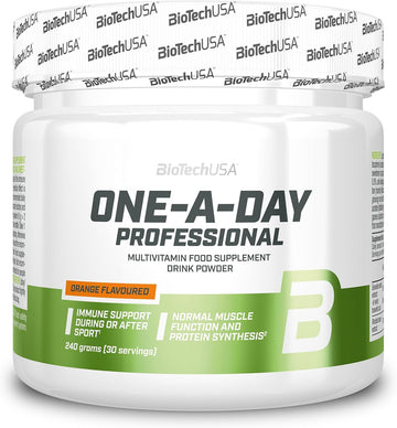 Biotechusa One-A-Day Professional | Drink Powder | 12 Kinds Of Vitamins | 9 Kinds Of Minerals | Herb Extracts | Lactose-Free | Sugar-Free | 240 G, Orange