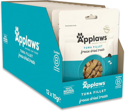 Applaws 100% Natural Freeze Dried Cat Treat, Tuna Fillet, Grain Free Healthy Cat Snacks 12x10g