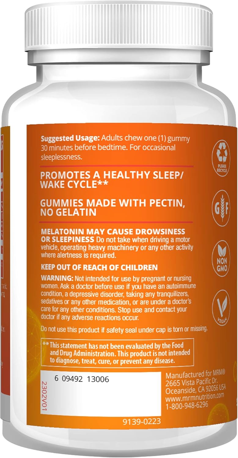 MRM Nutrition Melatonin Gummies | Fast Acting - Sleep Support* | Natural Raspberry Flavored | Gelatin Free | Non-GMO | Vegan + Gluten Free | 5 mg per serving | 60 servings : Health & Household