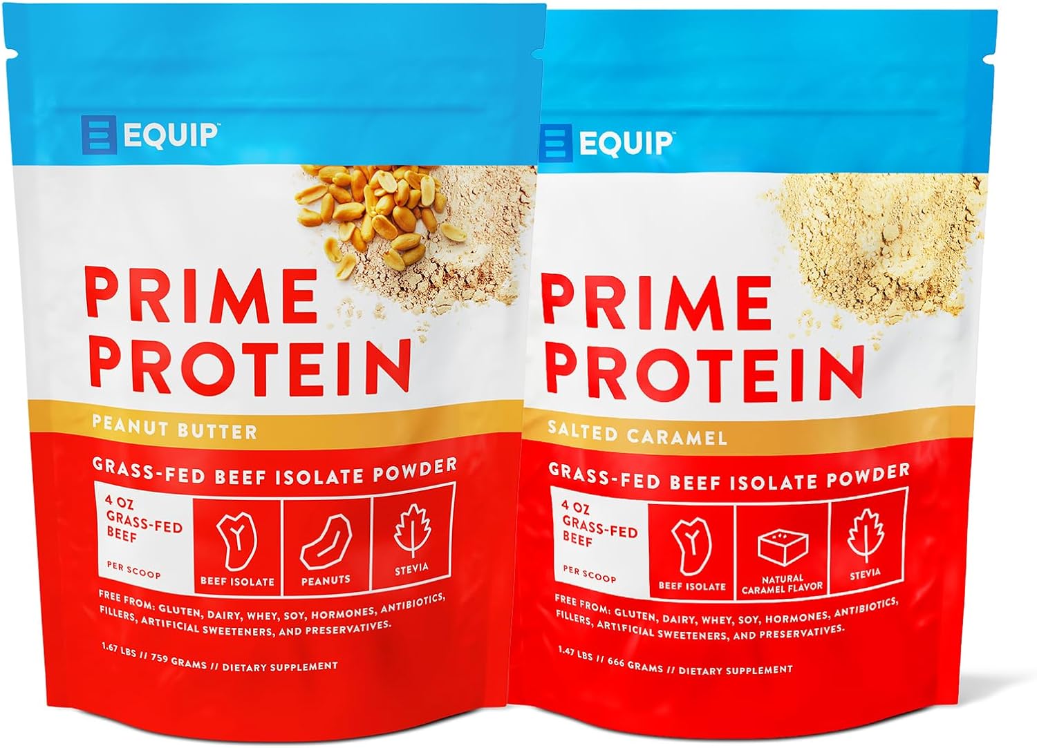 Equip Foods Prime Protein Powder Peanut Butter & Prime Protein Powder Salted Caramel