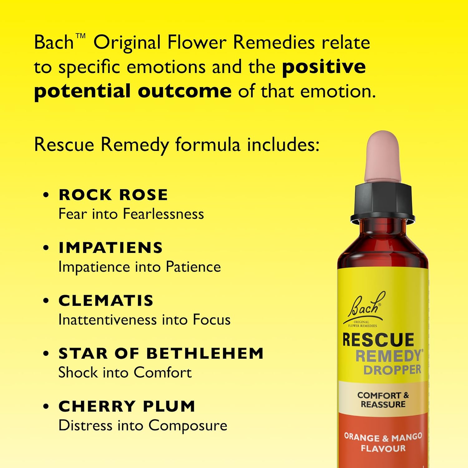 Rescue Remedy Dropper 20ml (Orange & Mango) Comfort & Reassurance, Alcohol Free, Natural Emotional Wellness Day Support, Flower Essence Vegan Formula, Travel, Exams : Amazon.co.uk: Health & Personal Care