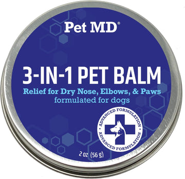 Pet Md Dog Paw Balm - 3-In-1 Paw, Nose/Snout, & Elbow Moisturizer & Paw Protectors For Dogs - 2 Oz Paw Wax With Shea Butter, Coconut Oil, & Beeswax