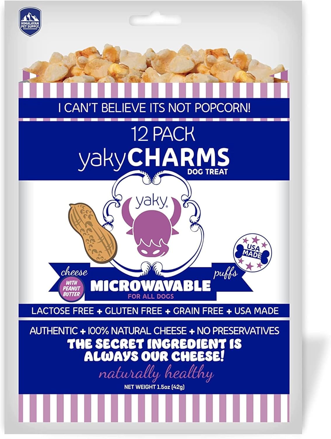 Himalayan Dog Chew Yakycharms Peanut Butter Popcorn Dog Treats | Dog Training, Treats For Dogs, 100% Yak Cheese | Microwavable, Gluten, Grain, Lactose Free, Usa Made | 12 Pack, White