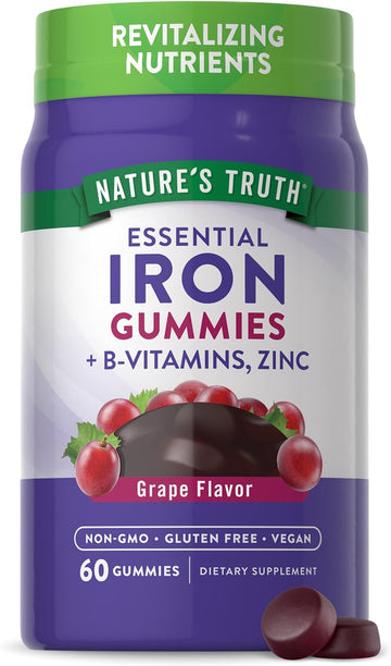 Iron Gummies | 60 Count | Vegan, Non-GMO & Gluten Free Supplement | with Zinc & B Vitamins | Grape Flavor | by Natures Truth