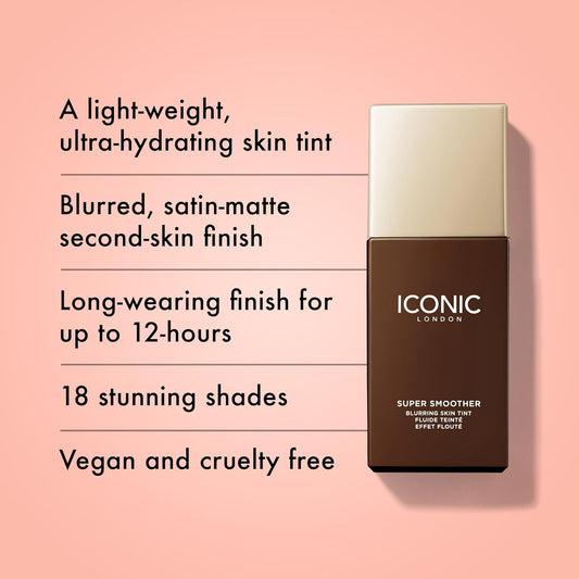 Iconic London Super Smoother Blurring Skin Tint | Light To Medium Coverage Matte Makeup Foundation| Enriched With Vegan Collagen And Peach Flower Extract - Warm Rich