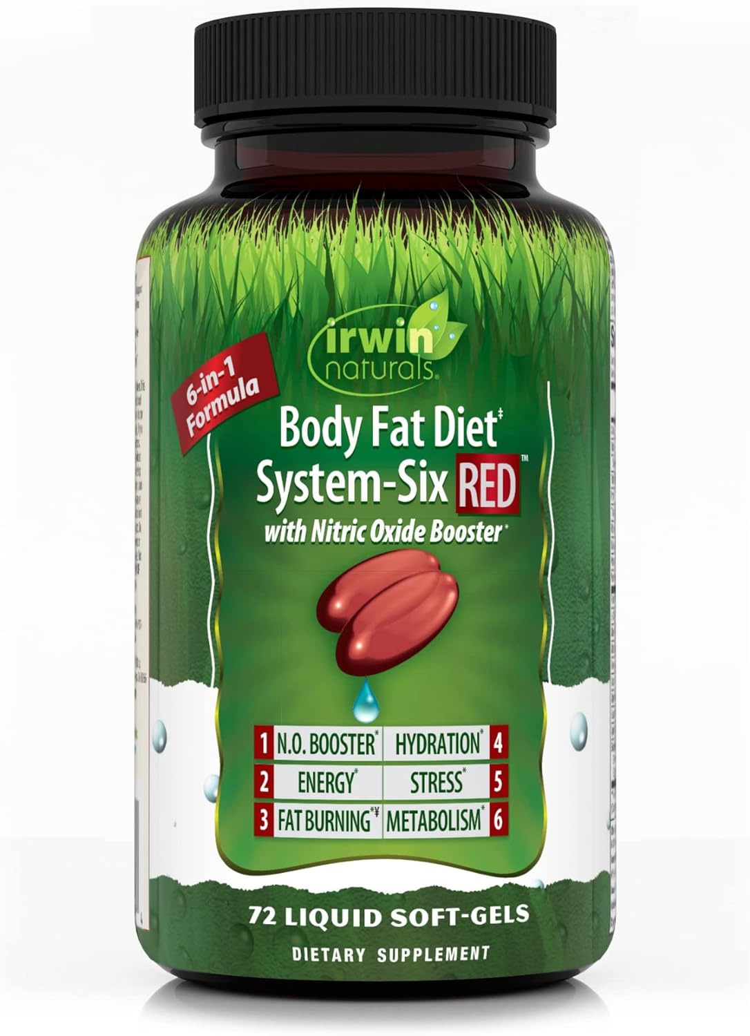 Irwin Naturals Body Fat Diet System-Six Red - 72 Liquid Soft-Gels, 6-In-1 Formula For Weight Management With Nitric Oxide Booster - 24 Total Servings