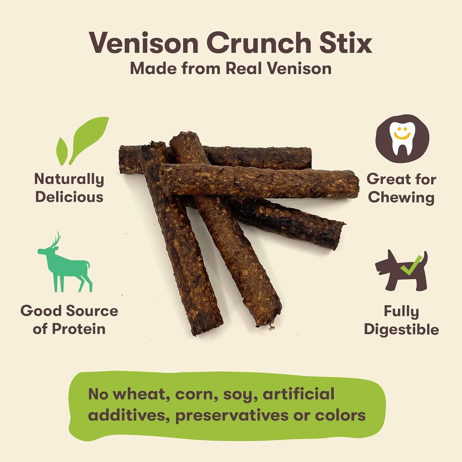 Pet 'n Shape Venison Crunch Sticks, 15 Count - Dog Chews - No Artificial Flavors, Colors, Or Preservatives - Protein Rich Alternative to Rawhide : Pet Supplies