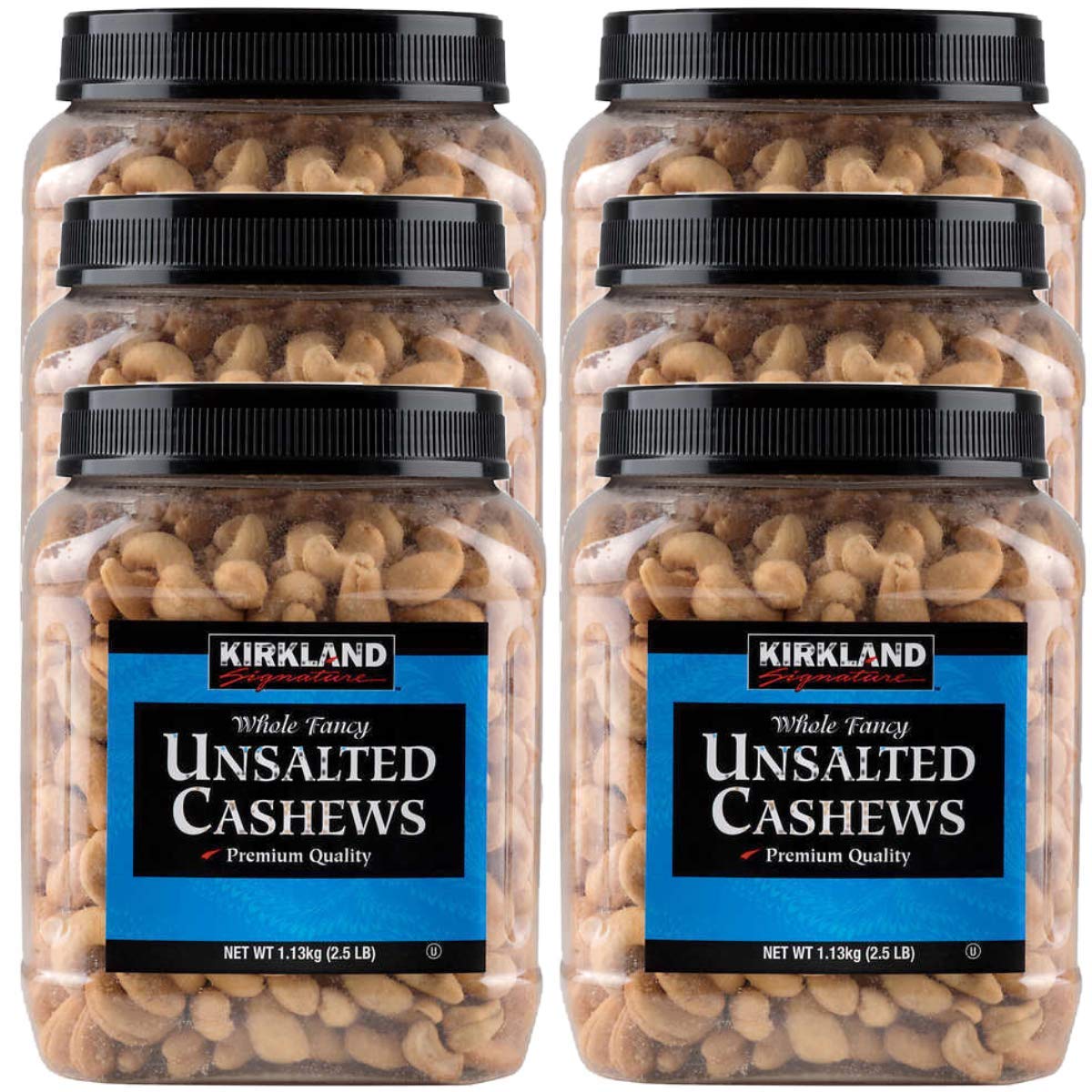 Kirkland Signature Whole Fancy Cashews Unsalted and Roasted, 40 oz (Pack of 6)