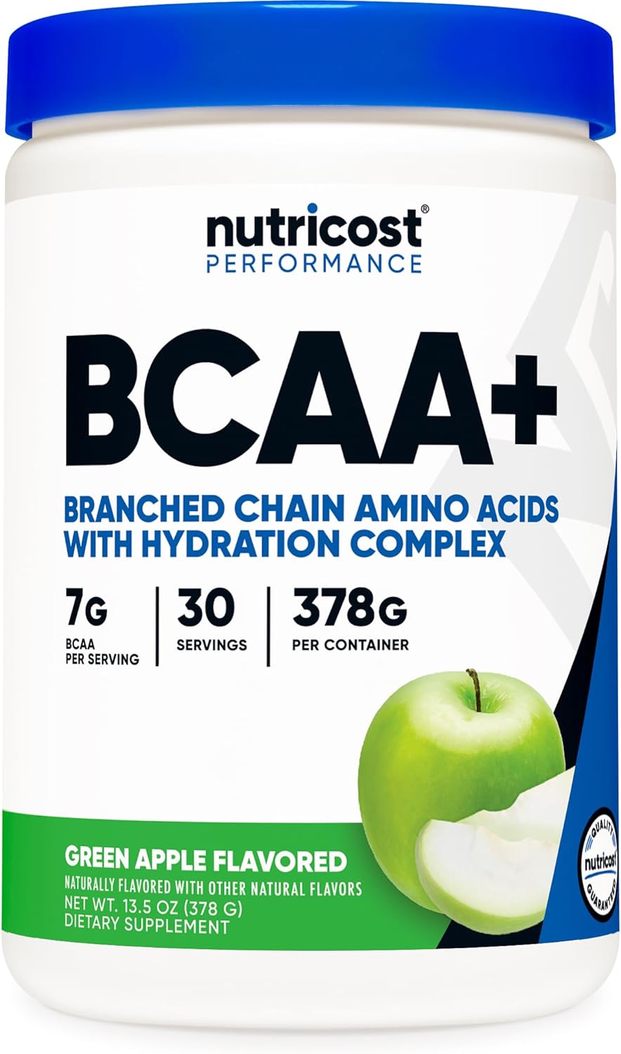 Nutricost BCAA + Hydration Powder (Green Apple) 30 Servings - Branched Chain Amino Acids with Hydration Complex - Gluten-Free, Non-GMO