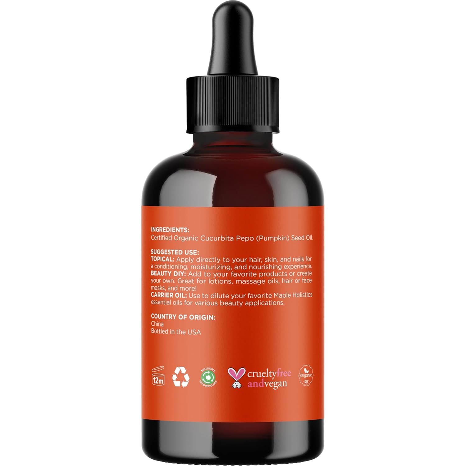 USDA Organic Pumpkin Seed Oil - 100% Pure Pumpkin Seed Oil for Hair Growth Dry Skin and Anti Aging Face Oil - Organic Hair Oil for Dry Damaged Hair and Growth - Virgin Cold Pressed & Unrefined (4oz)