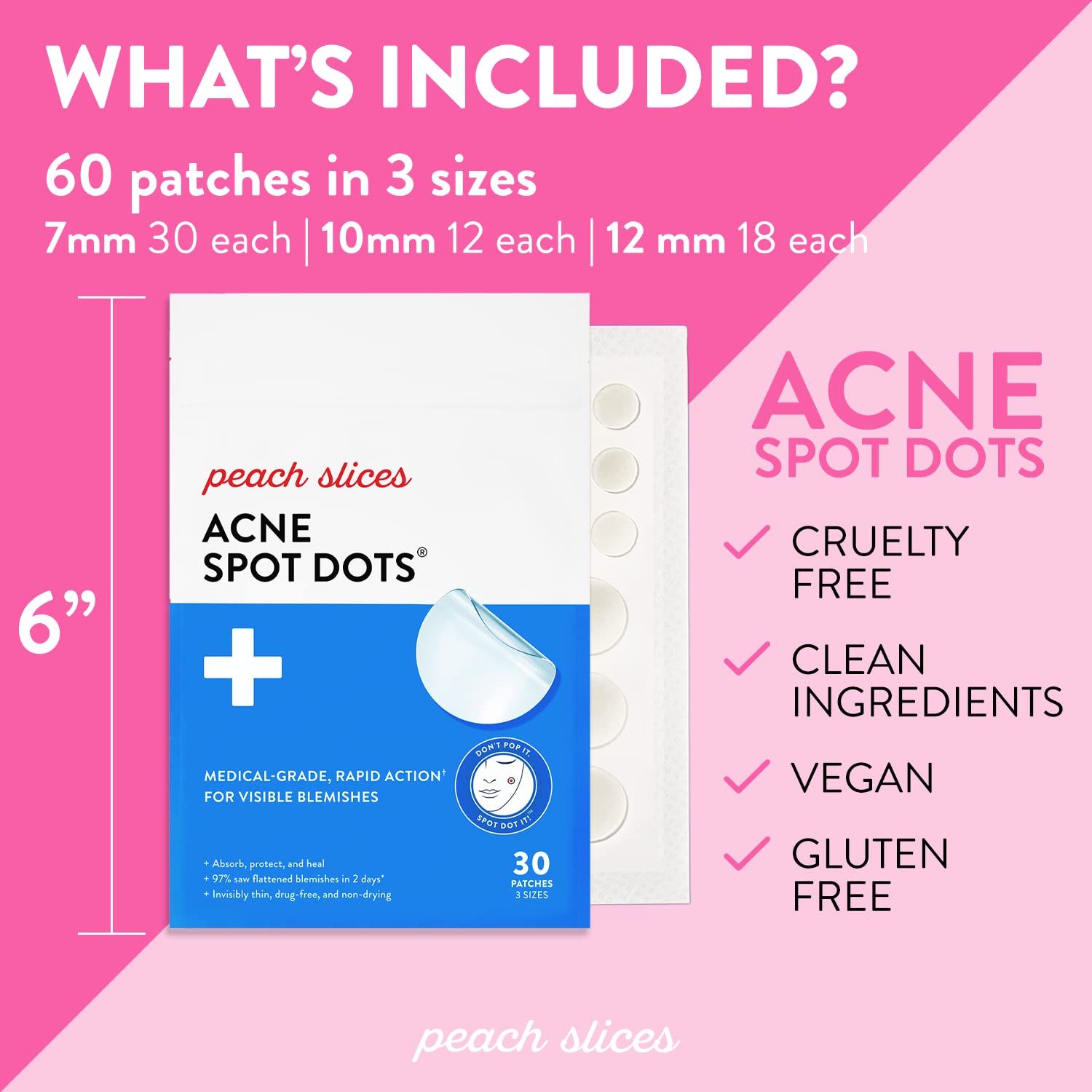 Peach Slices | Acne Spot Dots | Hydrocolloid Acne Patches | For Zits, Blemishes, & Breakouts | Vegan | Cruelty-Free | Pimple Patches | Facial Skin Care Products | 3 Sizes (7mm, 10mm, & 12mm) | 60 Ct : Beauty & Personal Care