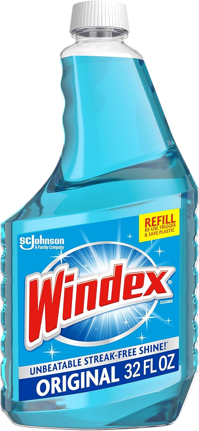 Windex Glass Cleaner Spray, Original Blue Window Cleaner Works On Smudges And Fingerprints, Bottle Made From 100% Recovered Coastal Plastic, 32 Fl Oz