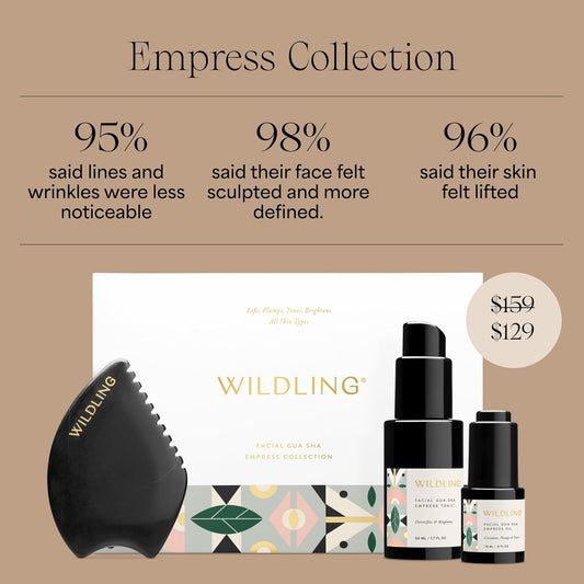 Wildling Empress Facial Gua Sha Set I Facial Massage Tool + Facial Toner + Facial Oil To Lift, Plump, Tone + Sculpt I Patented Design 100% Authentic Bian Stone