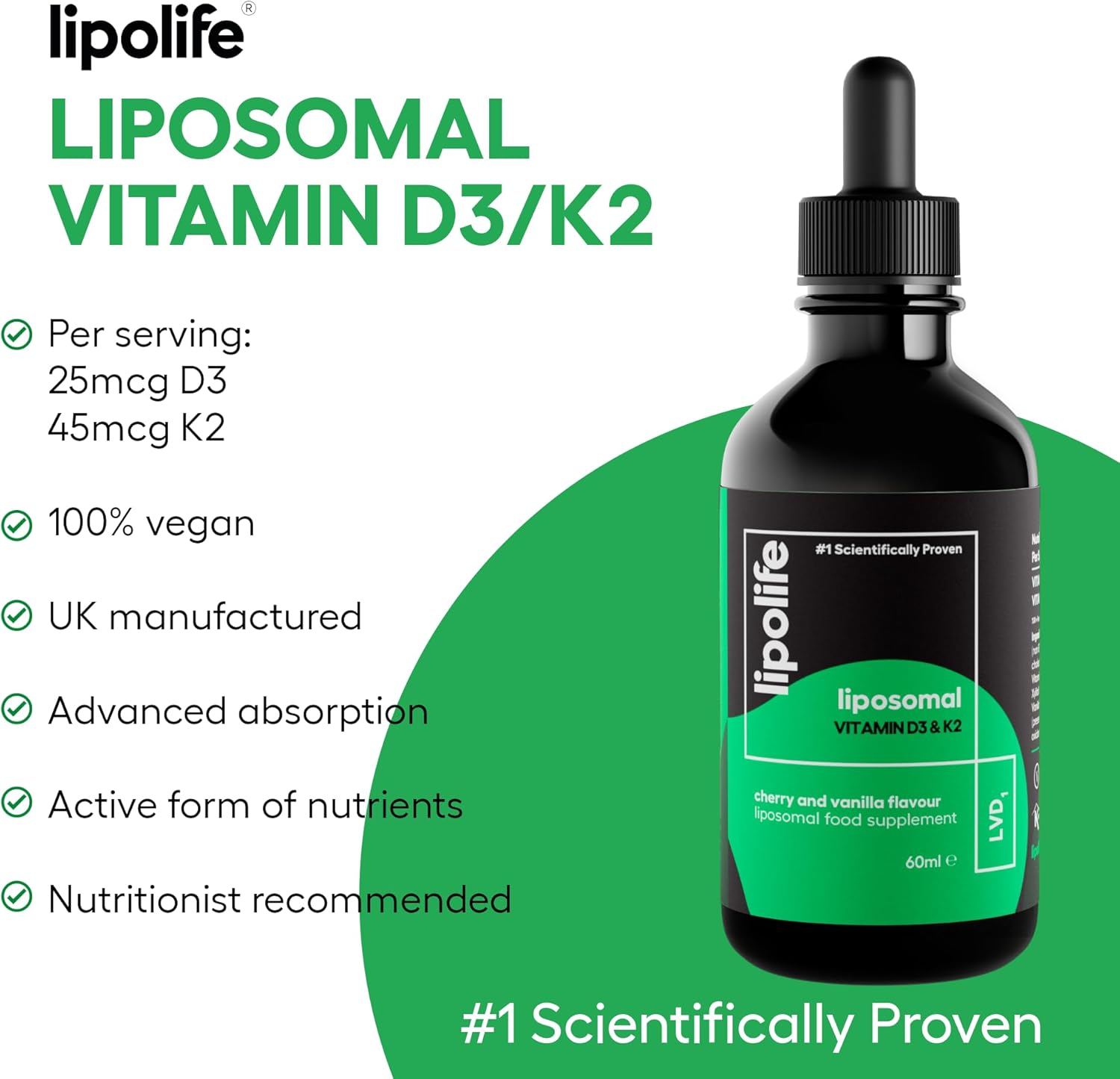 Liposomal Vegan Vitamin D3 and Vitamin K2 Liquid - Cherry & Vanilla Flavour. Advanced Nutrient Absorption. Made in The UK. 60 Servings. lipolife LVD1 : Amazon.co.uk: Health & Personal Care