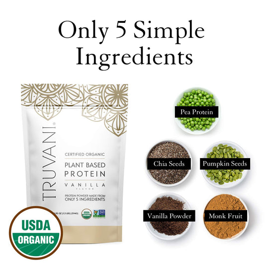 Truvani Vegan Vanilla Protein Powder With Jar, Frother & Scoop Bundle - 20G Of Organic Plant Based Protein Powder - Includes Glass Jar, Portable Mini Electric Whisk & Durable Protein Powder Scoop