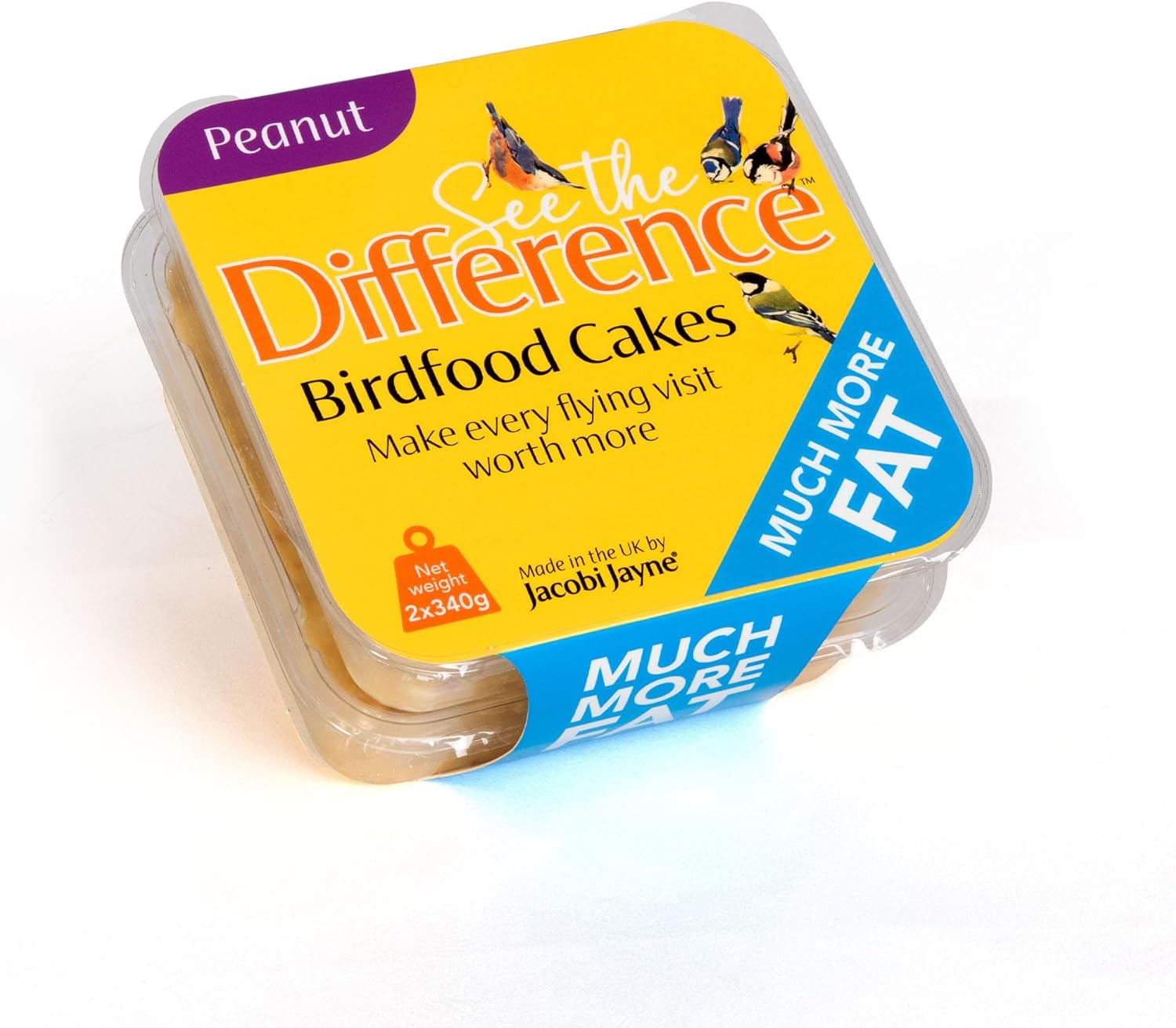 Suet Blocks For Wild Birds - Jacobi Jayne® See the Difference™ Wild Bird Food - Pack of 2 x 340g - Bird Food Suet Blocks with Peanuts - 100% British & Irish Beef Suet