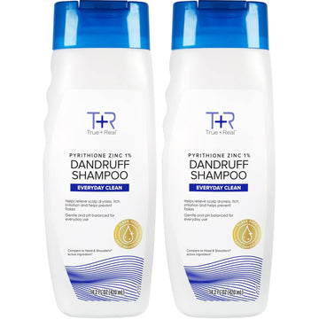 True+Real Classic Everyday Clean Anti-Dandruff Shampoo, Pyrithione Zinc 1%, Daily Use Scalp Care For All Hair Types, 14.2 Fl Oz, 2 Pk