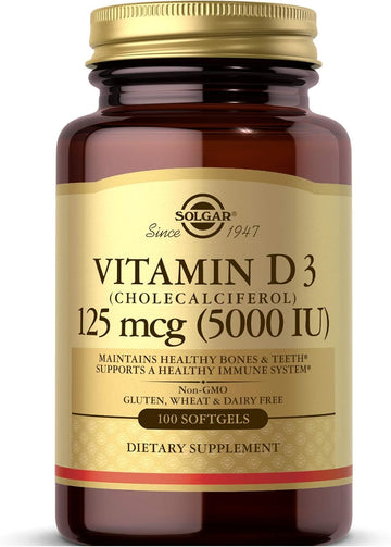 Solgar Vitamin D3 (Cholecalciferol) 125 Mcg (5000 Iu), 100 Softgels - Helps Maintain Healthy Bones & Teeth - Immune System Support - Non Gmo, Gluten Free, Dairy Free - 100 Servings