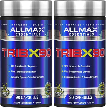 Allmax Tribx90 - 90 Capsules, Pack Of 2 - Natural Testosterone Booster - Delivers Bulgarian Species Tribulus Terrestris - 90% Furostanolic Saponins - 180 Total Servings