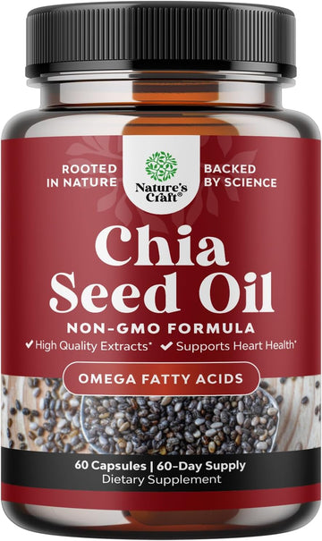 Chia Seed Oil Extract Capsules - Plant Based Omega 3 6 9 Supplement an