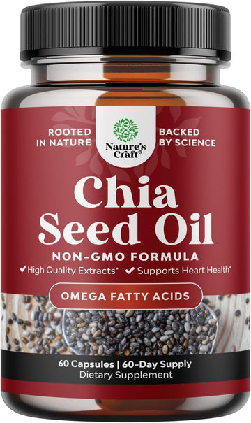 Chia Seed Oil Supplement For Weight Loss And Energy Natural Superfood Protein Metabolism Booster For Men And Women - Tryptophan Antioxidant Vitamins Omega 3 Fatty Acids 60 Servings Per Container