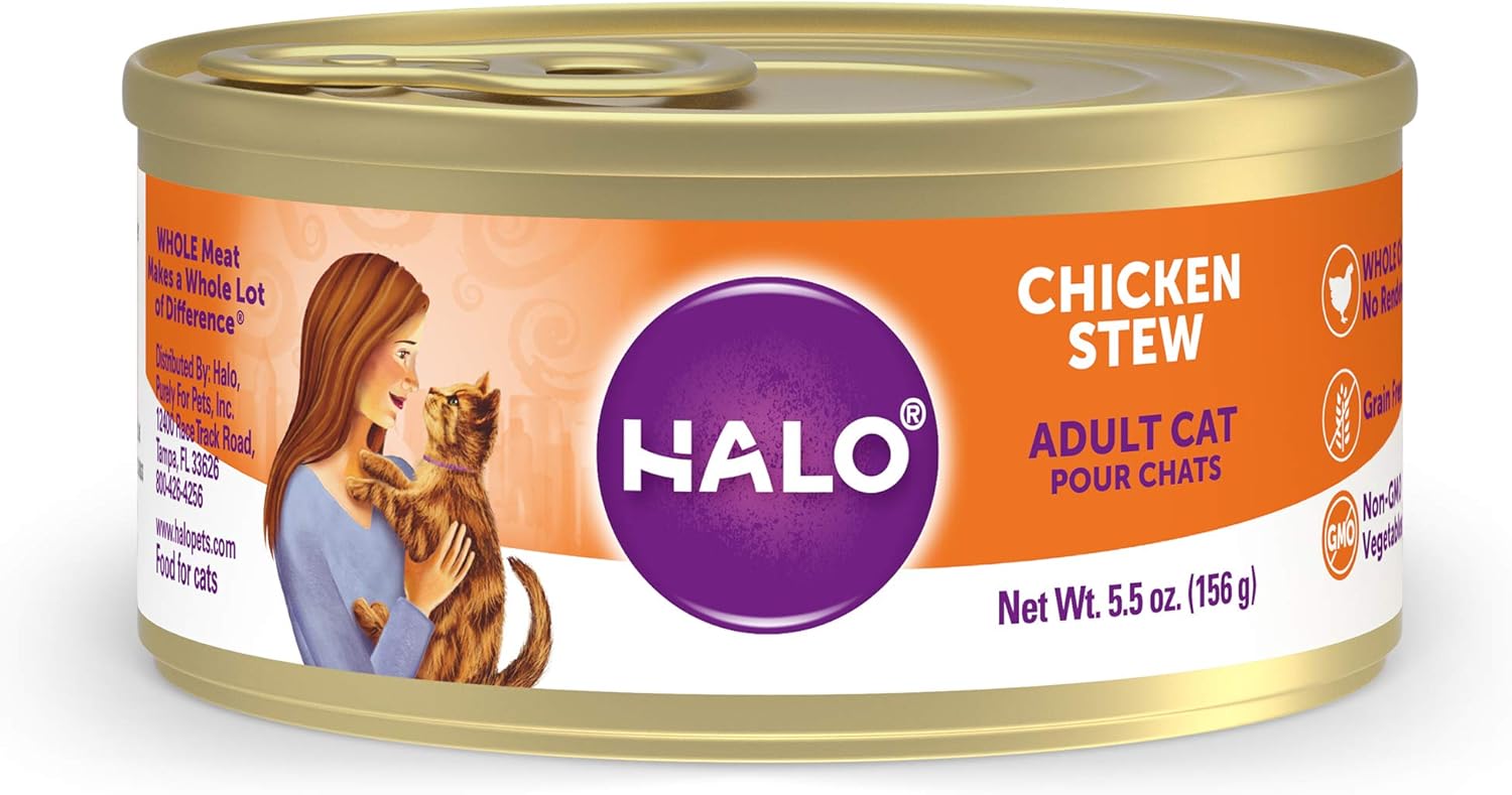 Halo Adult Wet Cat Food, Grain Free, Chicken Stew 5.5Oz Can (Pack Of 12)