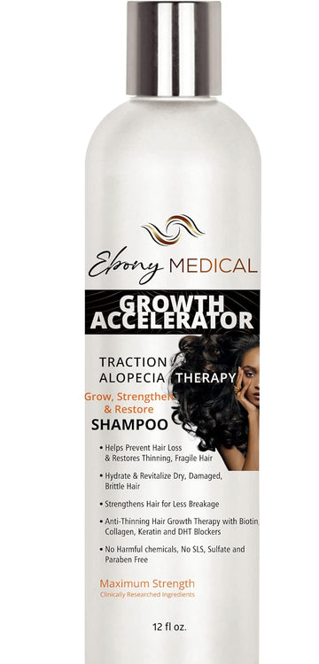 Ebony Medical Alopecia Areata Treatment Shampoo – Hair Loss & Thinning Hair Support – Stimulates Hair Growth & Scalp Health – Receding Hairline & Bald Spot Solution – 12 Fl Oz – Natural & Vegan