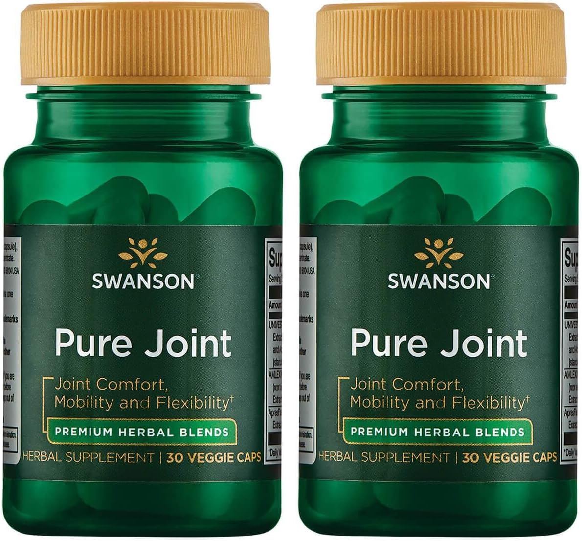 Swanson Pure Joint Health Mobility Flexibility Comfort Cartilage Connective Tissue Support Herbal Supplement 30 Veggie Capsules (Veg Caps) Vegan (2 Pack)