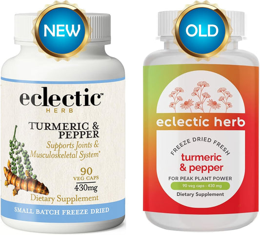 Eclectic Institute Raw Fresh Freeze-Dried Non-GMO Turmeric and Pepper | 90 CT (430 mg)