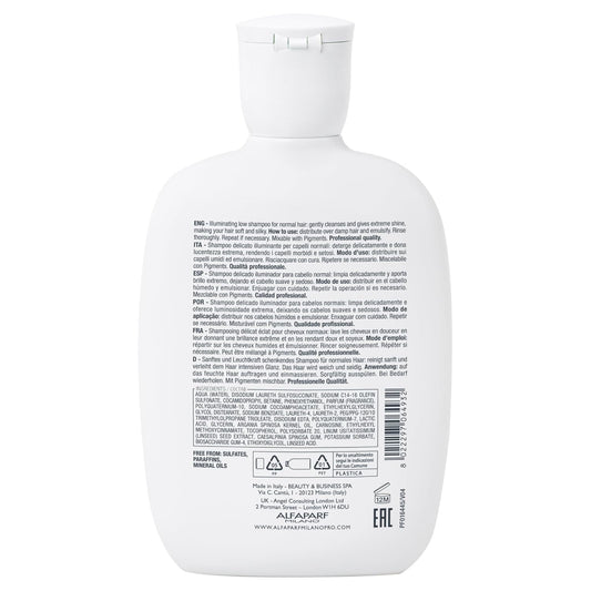 Alfaparf Milano Semi Di Lino Diamond Shine Illuminating Sulfate Free Shampoo - Adds Gloss And Shine - Paraben And Paraffin Free - Safe On Color Treated Hair - Professional Salon Quality