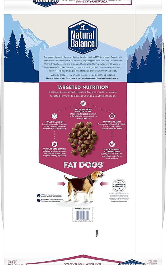 Natural Balance Fat Dogs Low Calorie Dry Dog Food, Chicken Meal, Salmon Meal, Garbanzo Beans, Peas & Oatmeal, 28 Pounds (Packaging May Vary)