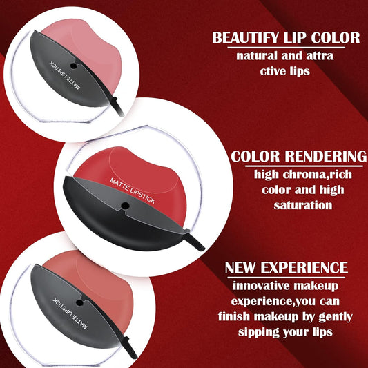 Dageda 3 Colors Lipstick Set, Matte Velvet Lazy Lipstick Lip Shape, Long Lasting High Pigmented Non-Stick Cup Lip Gloss, Waterproof Makeup(Color A)
