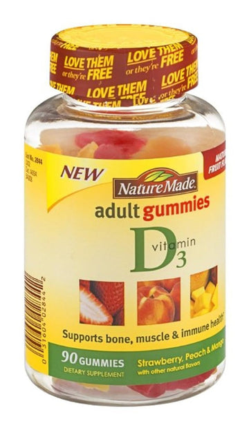 Nature Made Vitamin D 3 Adult Gummies Strawberry - Peach & Mango, 90 Gummies, 3 Count