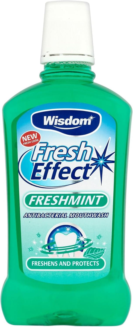 6 x Wisdom Fresh Effect Freshmint Antibacterial Mouthwash 500ml