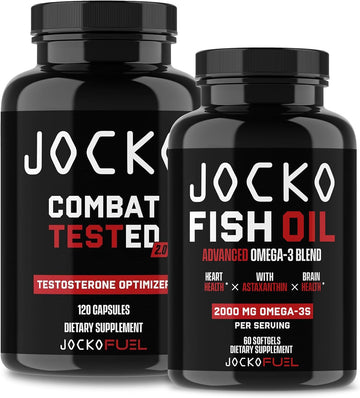 Jocko Fuel Supplements Bundle - Test Booster For Men + Omega 3 Fish Oil (2 Pack) Powerful Antioxidant & Muscle Builder