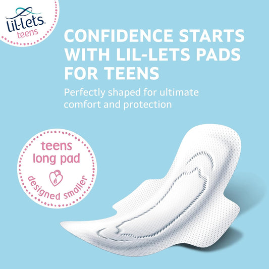 Lil-Lets Teens Long Pads with Wings - 60 Count Period Pads for Teens - Thin, Super Absorbent Sanitary Napkins, Soft & Breathable, Fragrance-Free - First Periods, Medium to Heavy Days