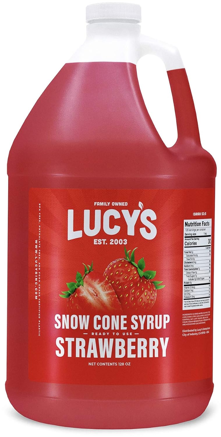 Lucy'S Family Owned - Shaved Ice Snow Cone Syrup, Strawberry - 1 Gallon (128Oz.)