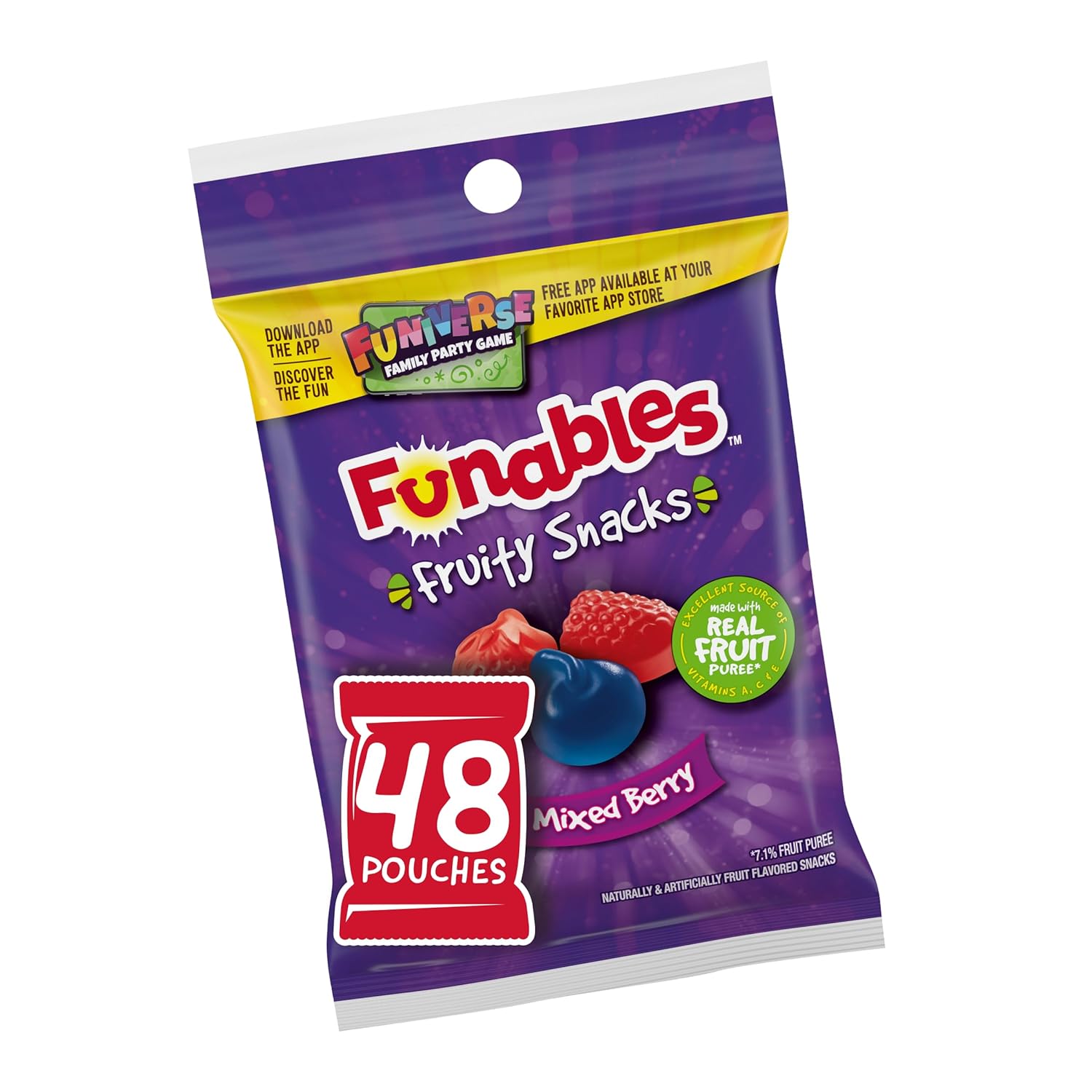 Funables Fruit Snacks, Mixed Berry Snacks, 25 Ounce Pouches (Pack Of 48)