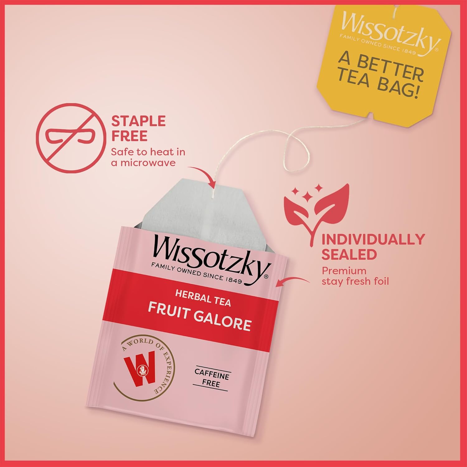 Wissotzky Fruit Galore Herbal Tea, 20 Tea Bags | Caffeine Free Tea | Antioxidant Rich | Fruity Blend | Herbal Tea Bags