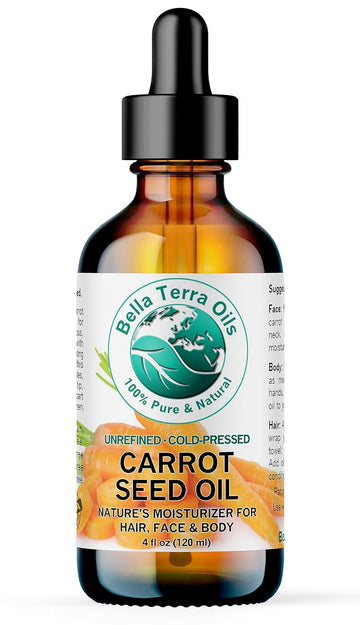 Bella Terra Oils - Organic Carrot Seed Oil 4 oz - Dive into Carotene's Natural Power, High in Essential Fatty Acids, Experience Luxurious Skin Nourishment