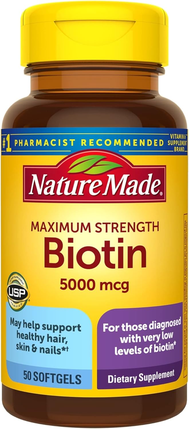 Maximum Strength Biotin 5000 Mcg Softgels, 50 Count